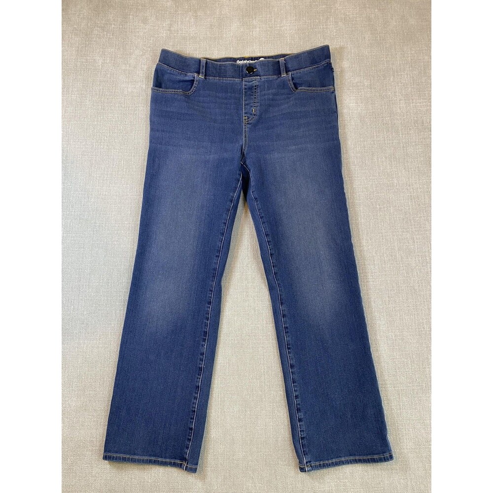 Betabrand Pull On Women L Petite Blue High Rise Straight Leg Stretch Denim Pants